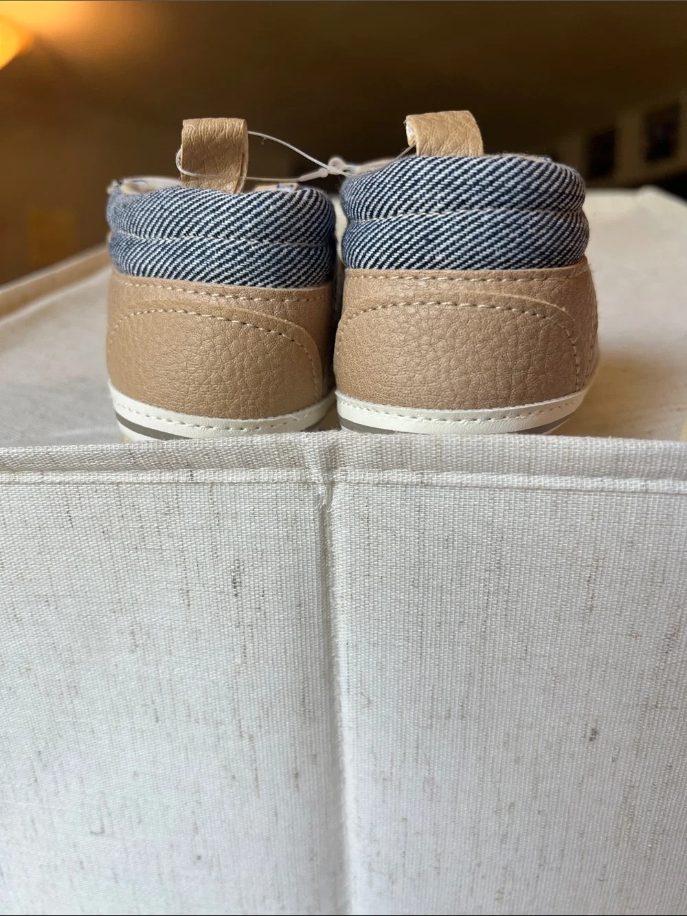SHEIN Tan High-Top Baby Walking Shoes with Striped Collar